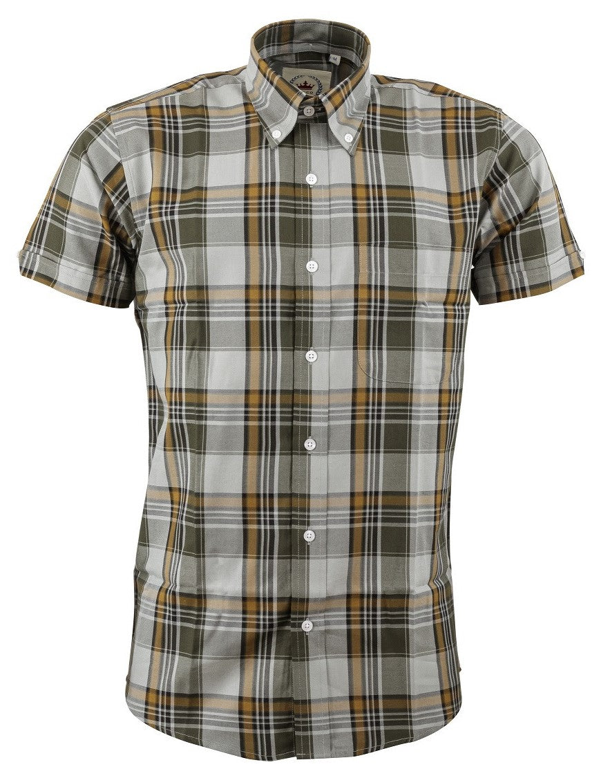 Relco Mens Grey Checked Short Sleeved Button Down Shirts