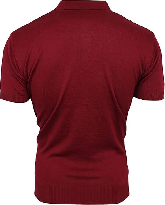 Relco Mens Burgundy Retro Striped Knitted Polo Shirts