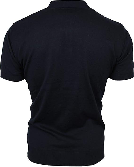 Relco Mens Navy Blue Retro Striped Knitted Polo Shirts