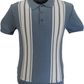 Relco Mens Sky Blue Retro Striped Knitted Polo Shirts