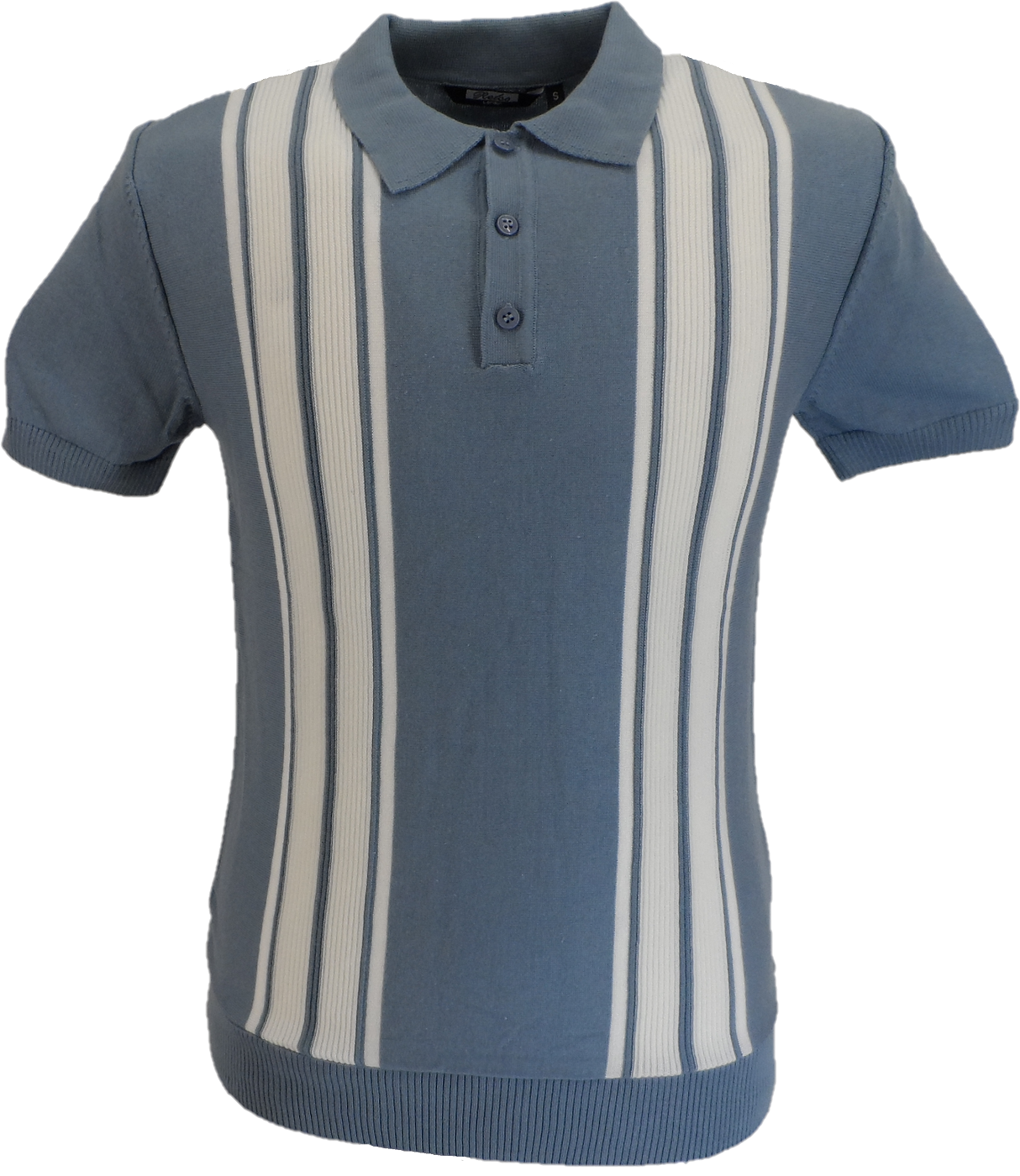 Relco Mens Sky Blue Retro Striped Knitted Polo Shirts