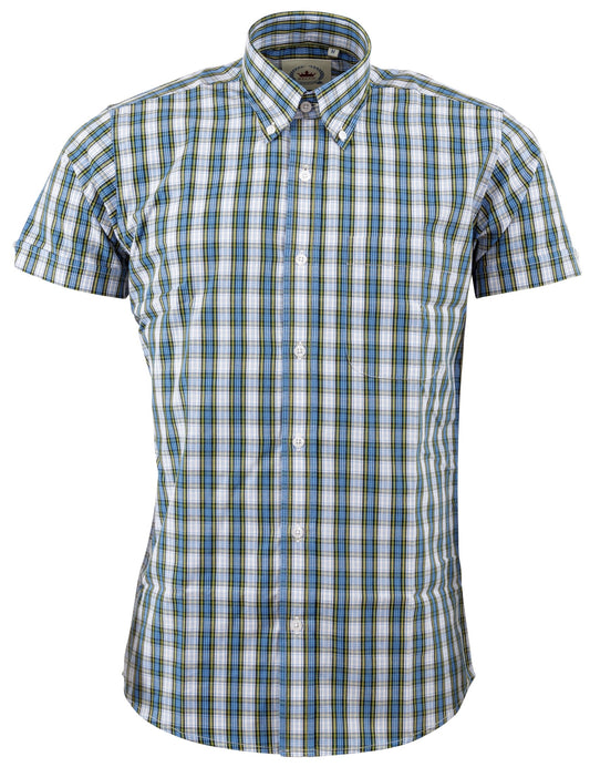 Relco chemises boutonnées à manches courtes à carreaux bleus pour hommes