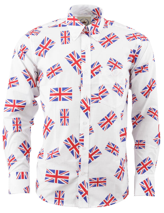 Relco Herren Union Jack Langarm-Retro-Mod-Button-Down-Hemd