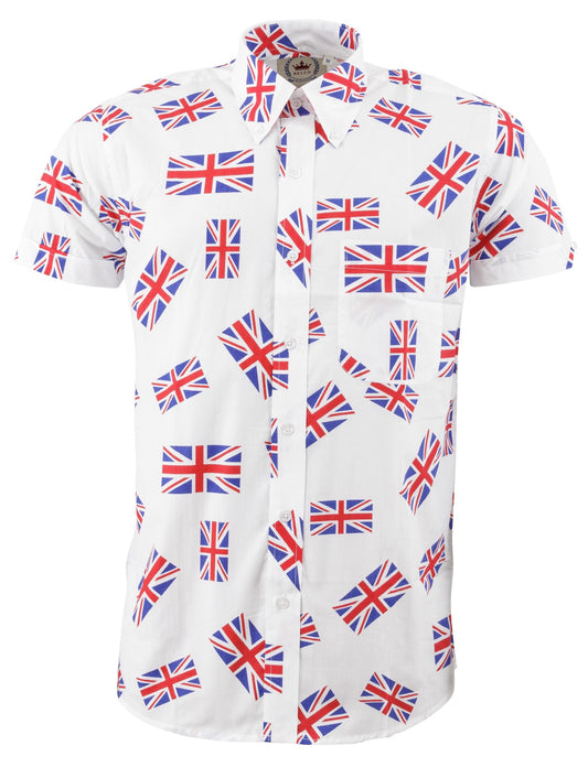 Relco Mens Union Jack Short Sleeved Button Down Shirts