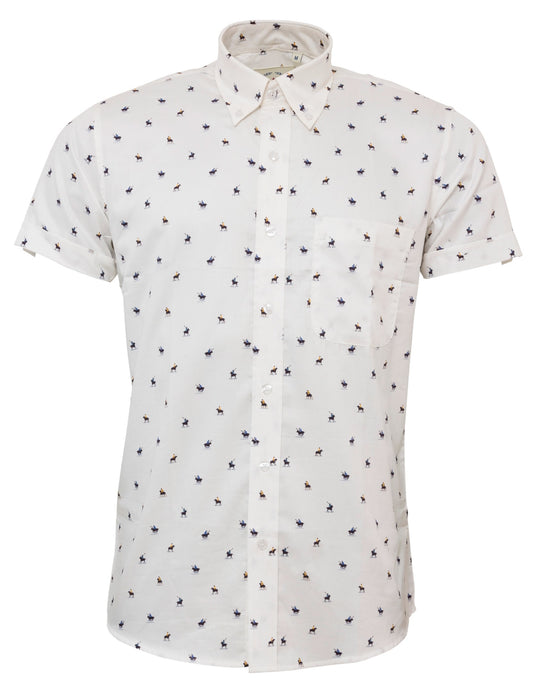 Weißes, kurzärmliges Button-Down-Hemd aus Baumwolle mit Polopony-Print Relco