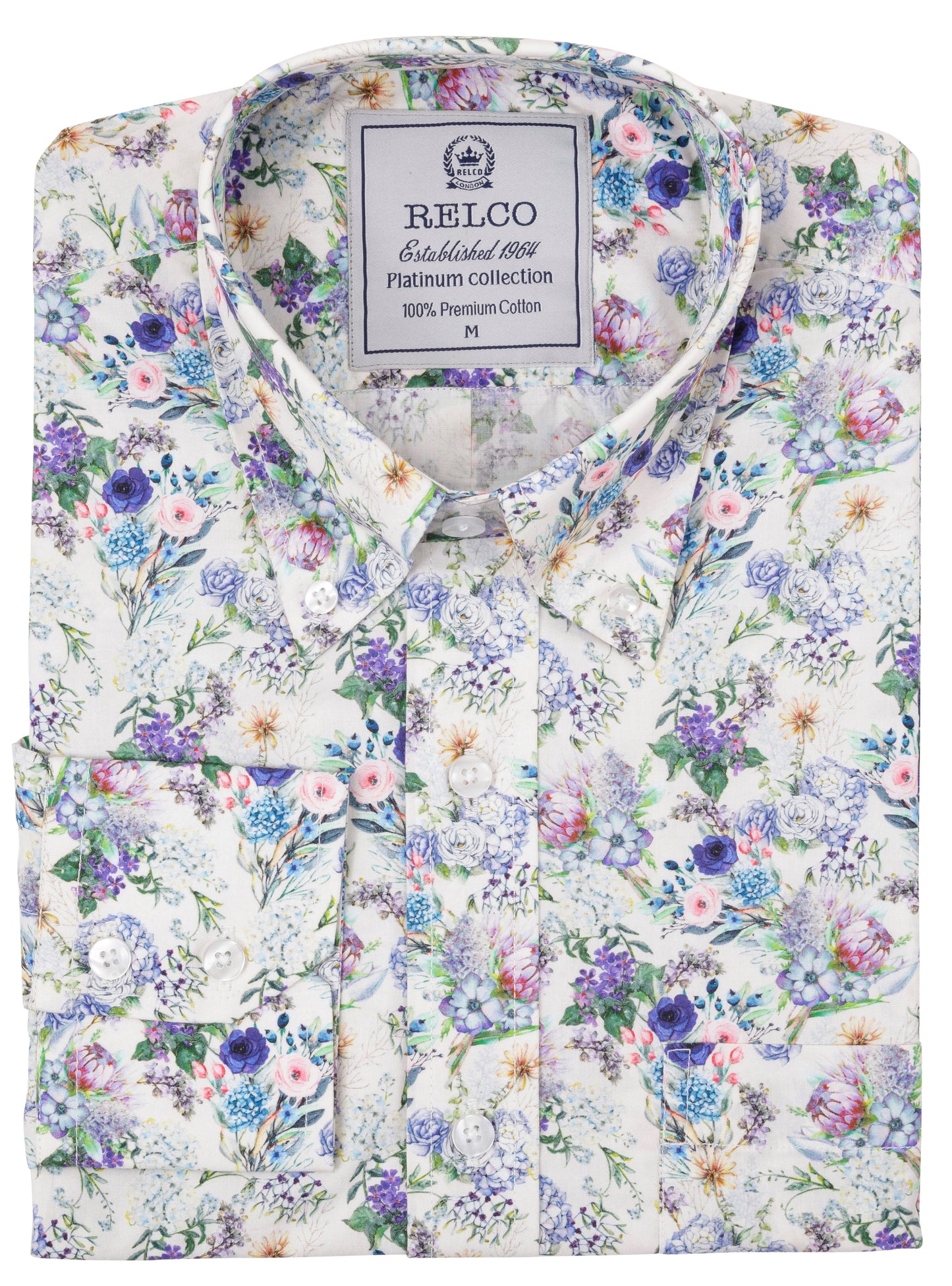 Relco Platinum Herre Hvide Blomstrede Button Down Skjorter