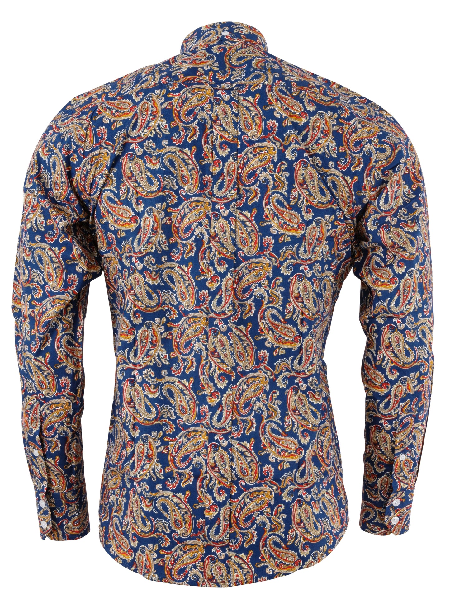 Marineblaues, langärmeliges Retro-Mod-Button-Down-Hemd für Herren Relco mit Paisley-Muster