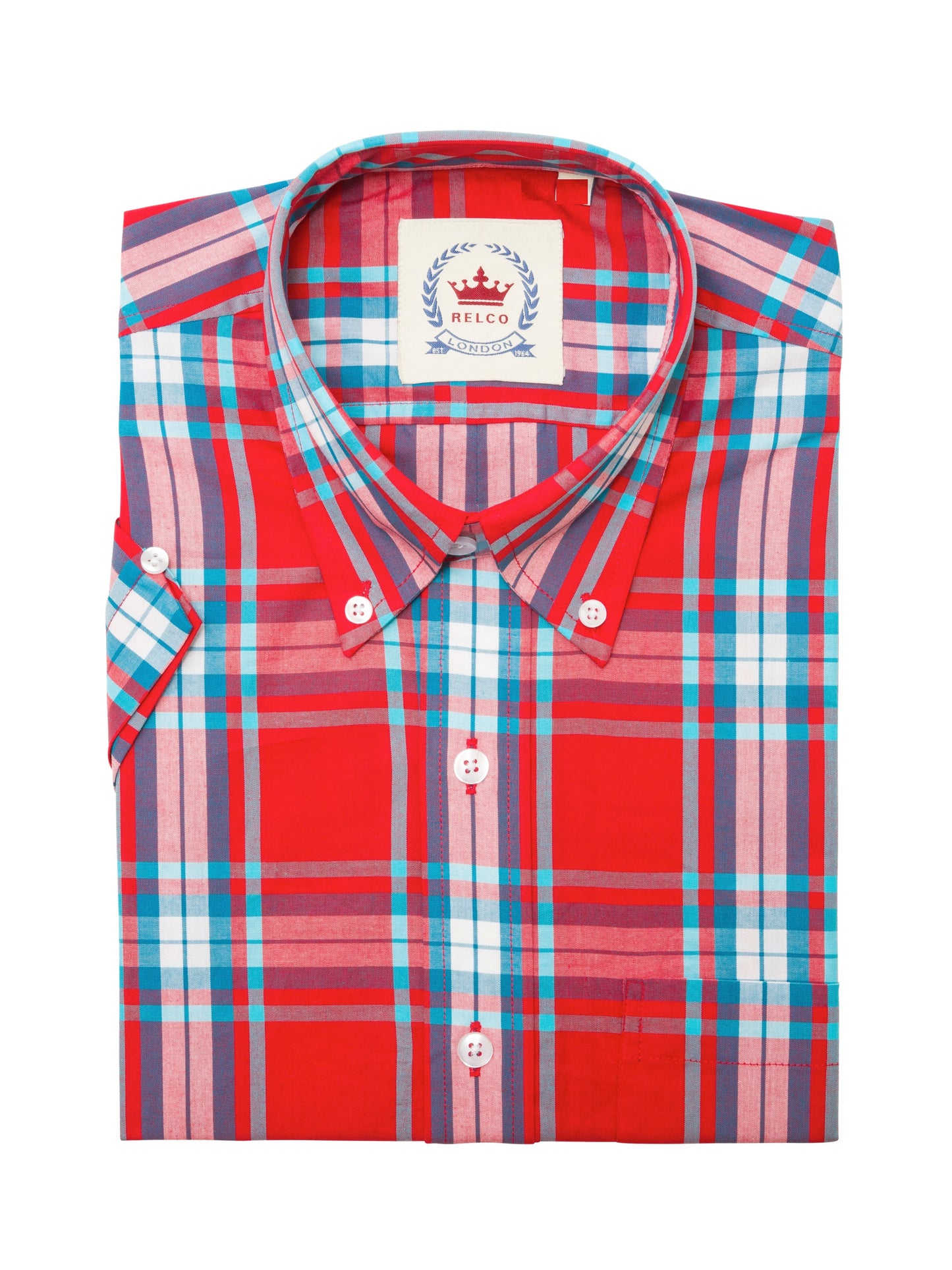 Relco Retro Red Checked Ladies Button Down Short Sleeved Shirts