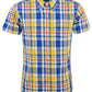 Blau-gelb karierte Herren-Button-Down-Hemden mit kurzen Ärmeln Relco