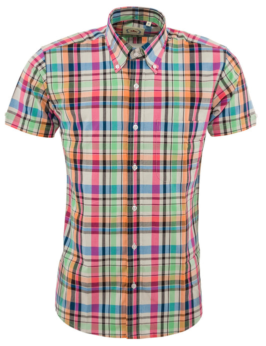 قمصان Relco الرجالية متعددة المربعات بأكمام قصيرة وأزرار سفلية