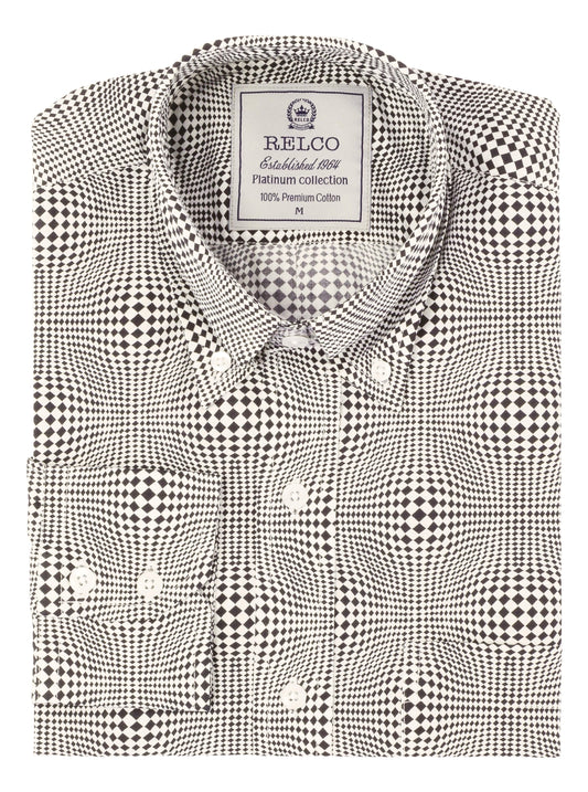 Relco platine chemise boutonnée à manches longues rétro mod pour hommes à carreaux géo