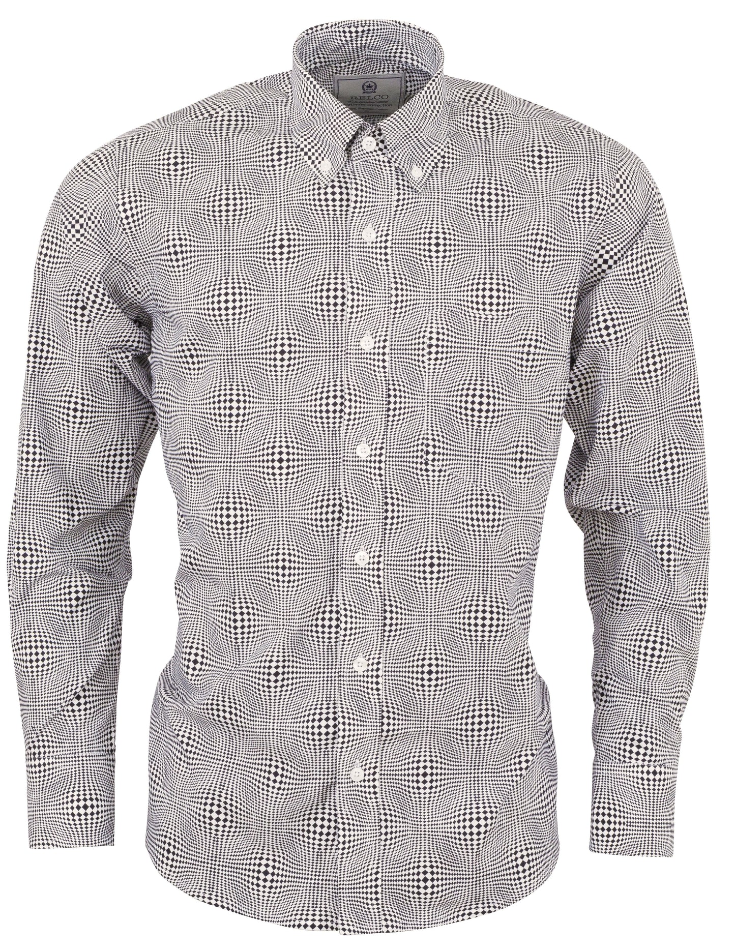 Relco platine chemise boutonnée à manches longues rétro mod pour hommes à carreaux géo