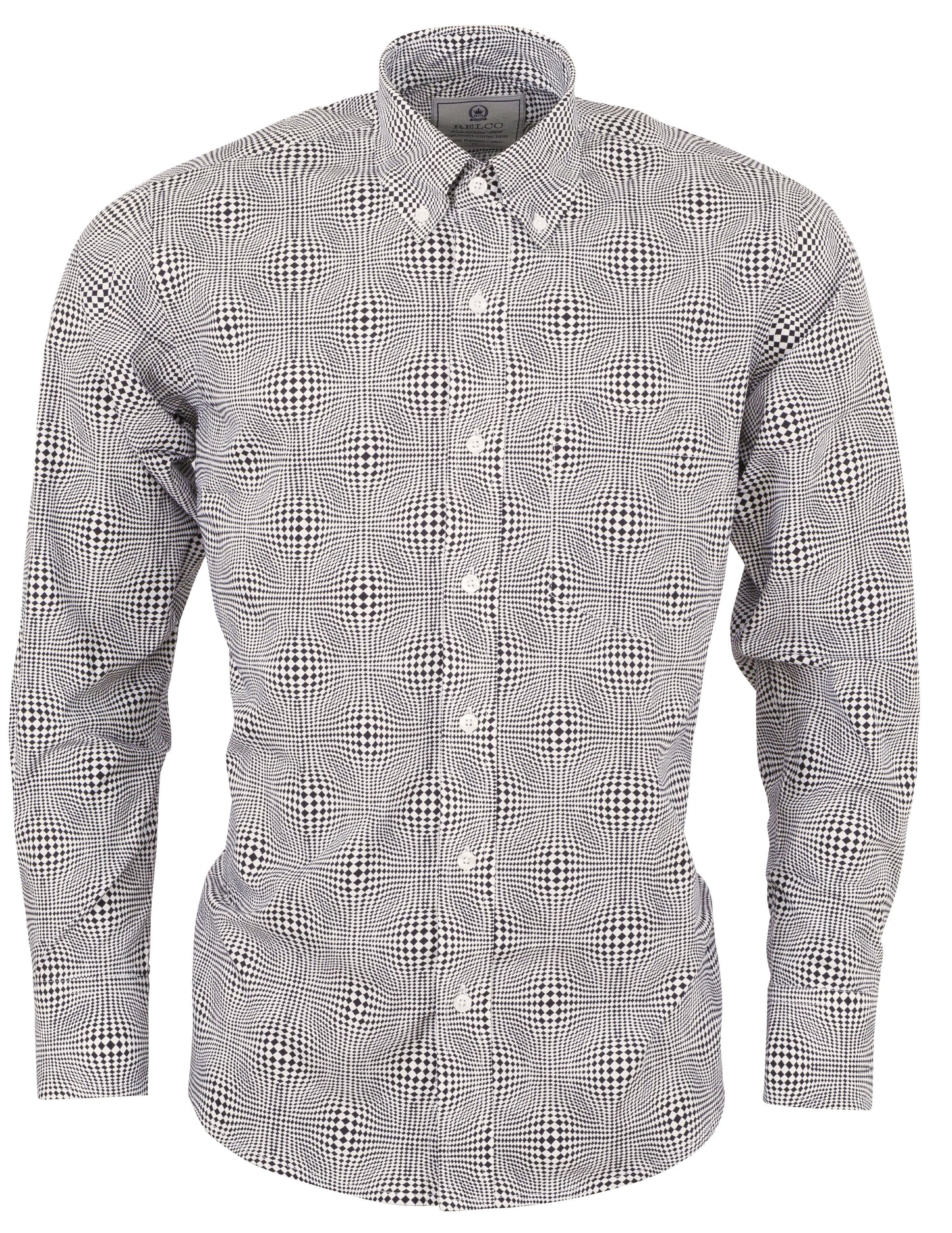 Camicia Relco Platinum da uomo con motivo geo check a maniche lunghe retrò mod button down