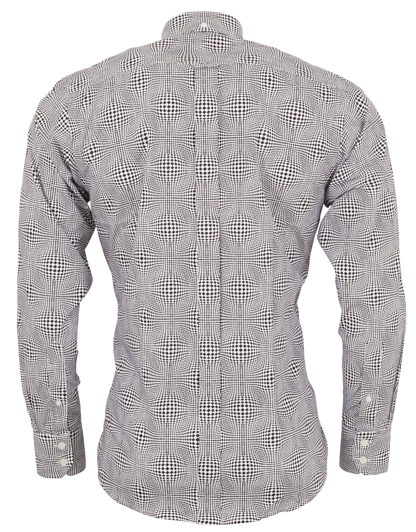 Relco Platinum Herren-Hemd mit Geo-Karomuster, langärmelig, Retro-Mod, Button-Down-Hemd