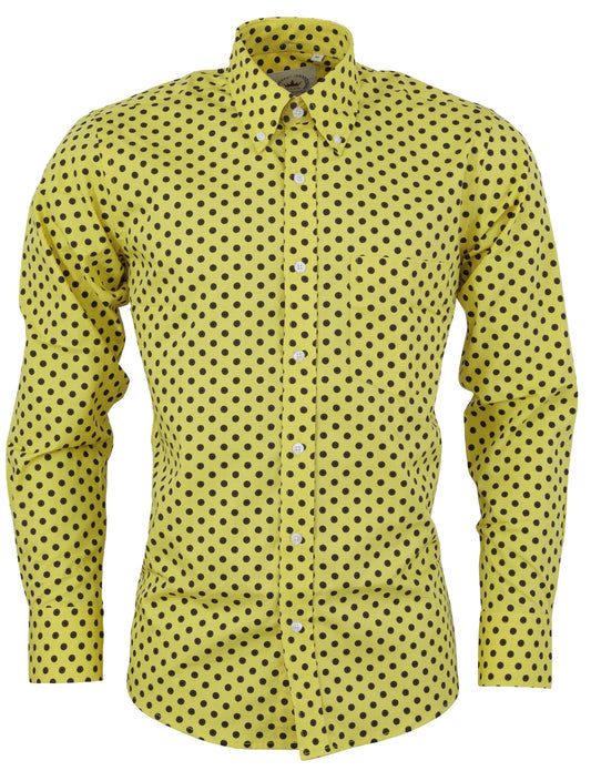 قمصان رجالي بتصميم كلاسيكي كلاسيكي من طراز Polka Dot باللون الخردلي والأسود Relco