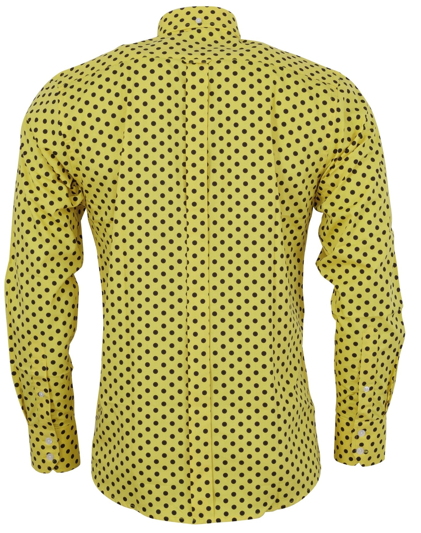 Relco Camisas de diseño vintage Mod clásico para hombre con lunares negros y mostaza