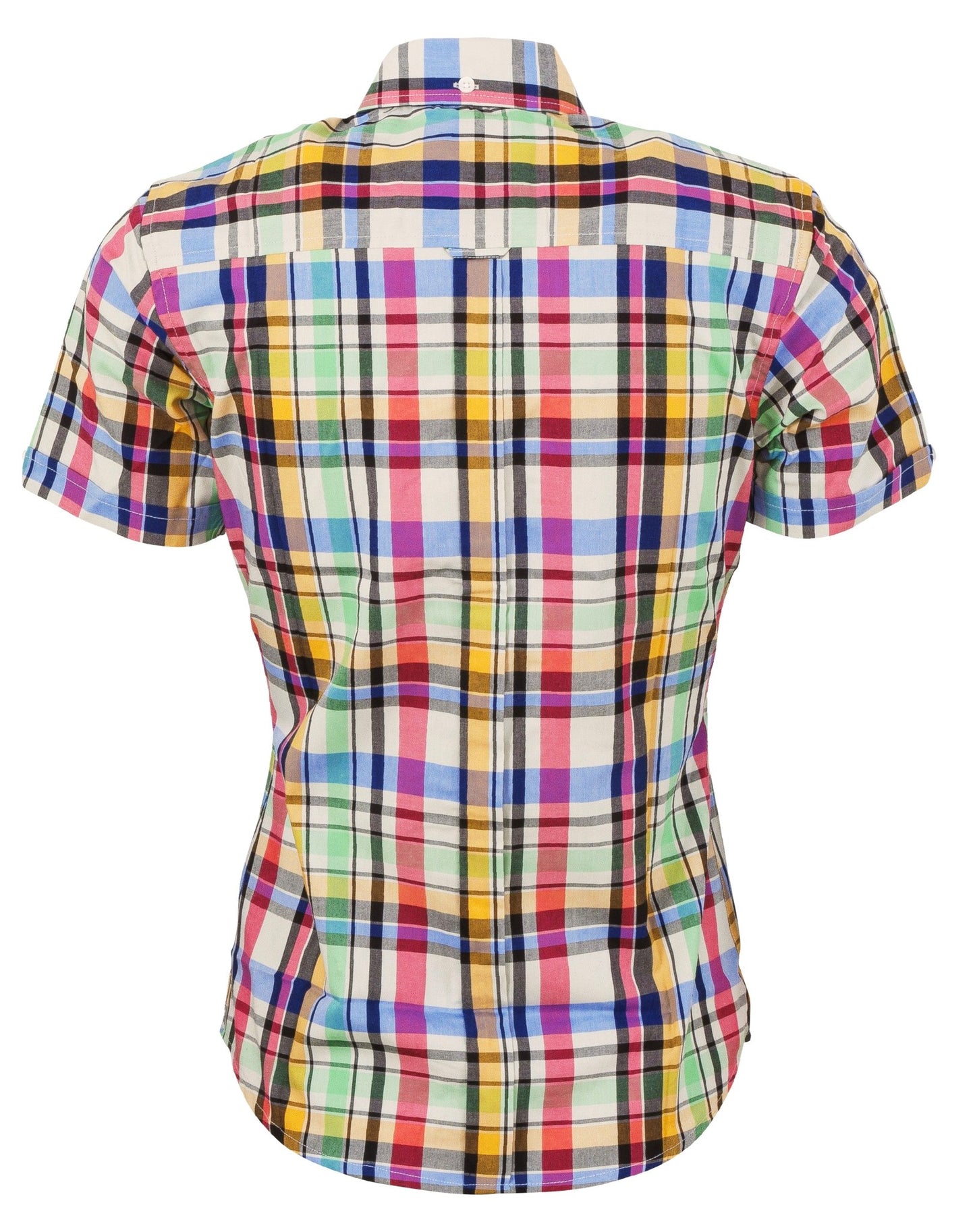 Relco Ladies Retro Multi Coloured Check Button Down Short Sleeved Shirts