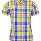 Relco Ladies Retro Multi Blue Check Button Down Short Sleeved Shirts