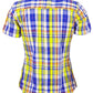 Camisas de manga corta con botones a cuadros azules retro multicolor para mujer Relco
