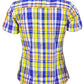 Relco Ladies Retro Multi Blue Check Button Down Short Sleeved Shirts