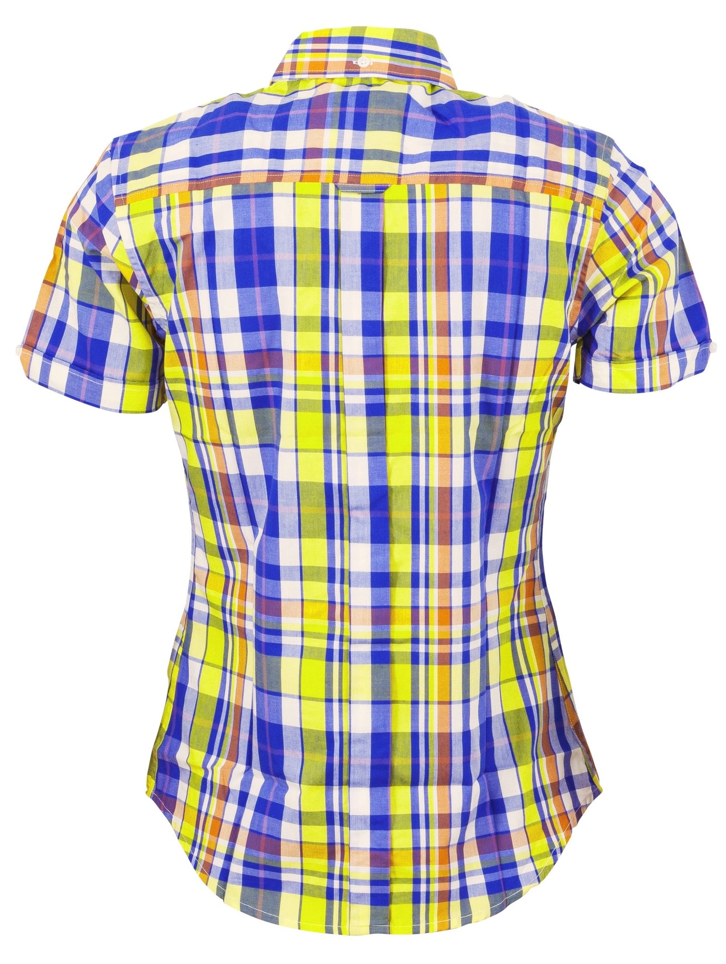 Relco Ladies Retro Multi Blue Check Button Down Short Sleeved Shirts