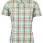 Relco Ladies Retro Multi Green Check Button Down Short Sleeved Shirts