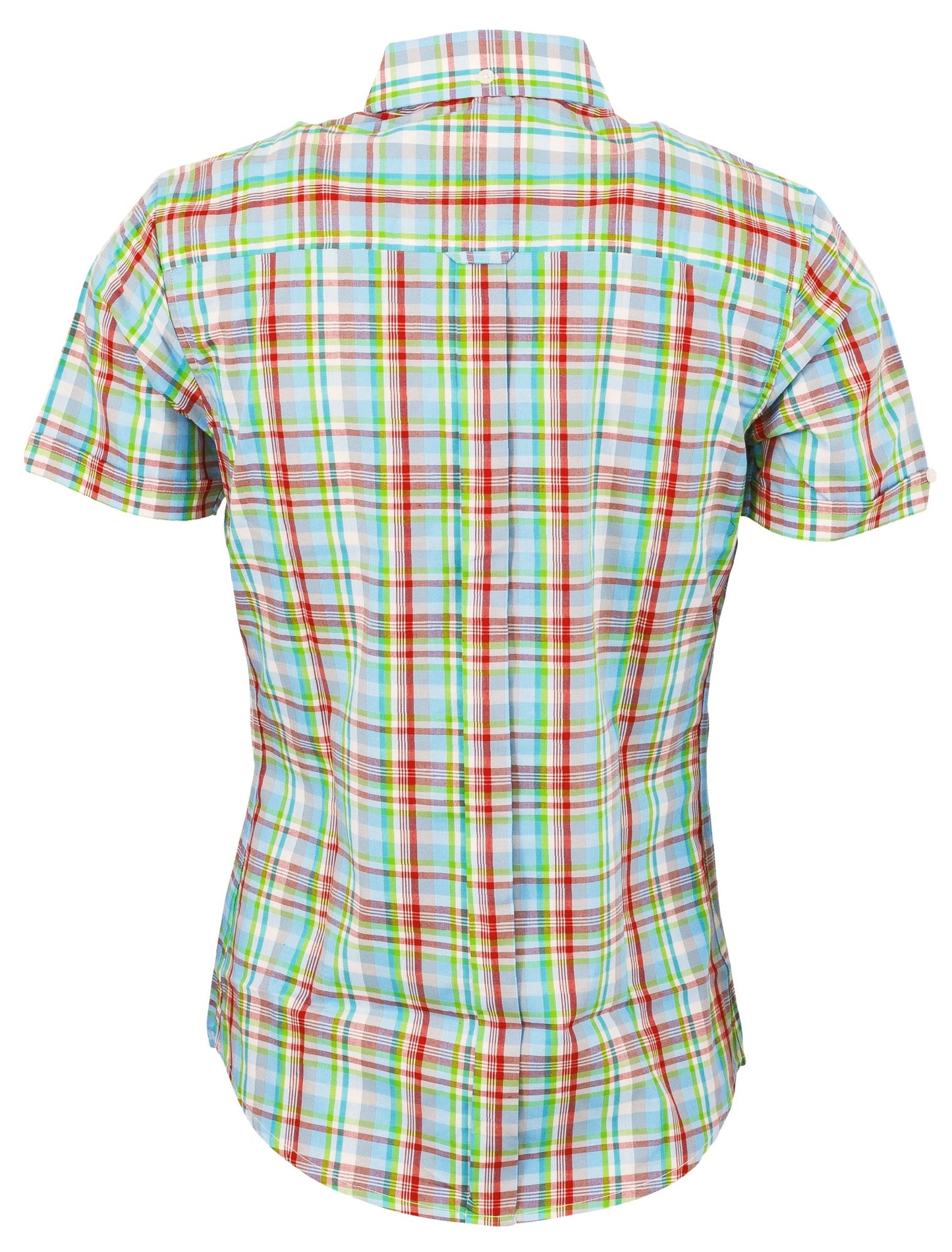 Relco Ladies Retro Multi Green Check Button Down Short Sleeved Shirts