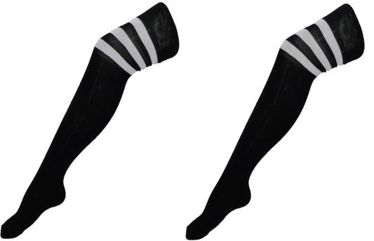 Damen-Overknee Socks im 2er-Pack mit schwarzem, gestreiftem Oberteil
