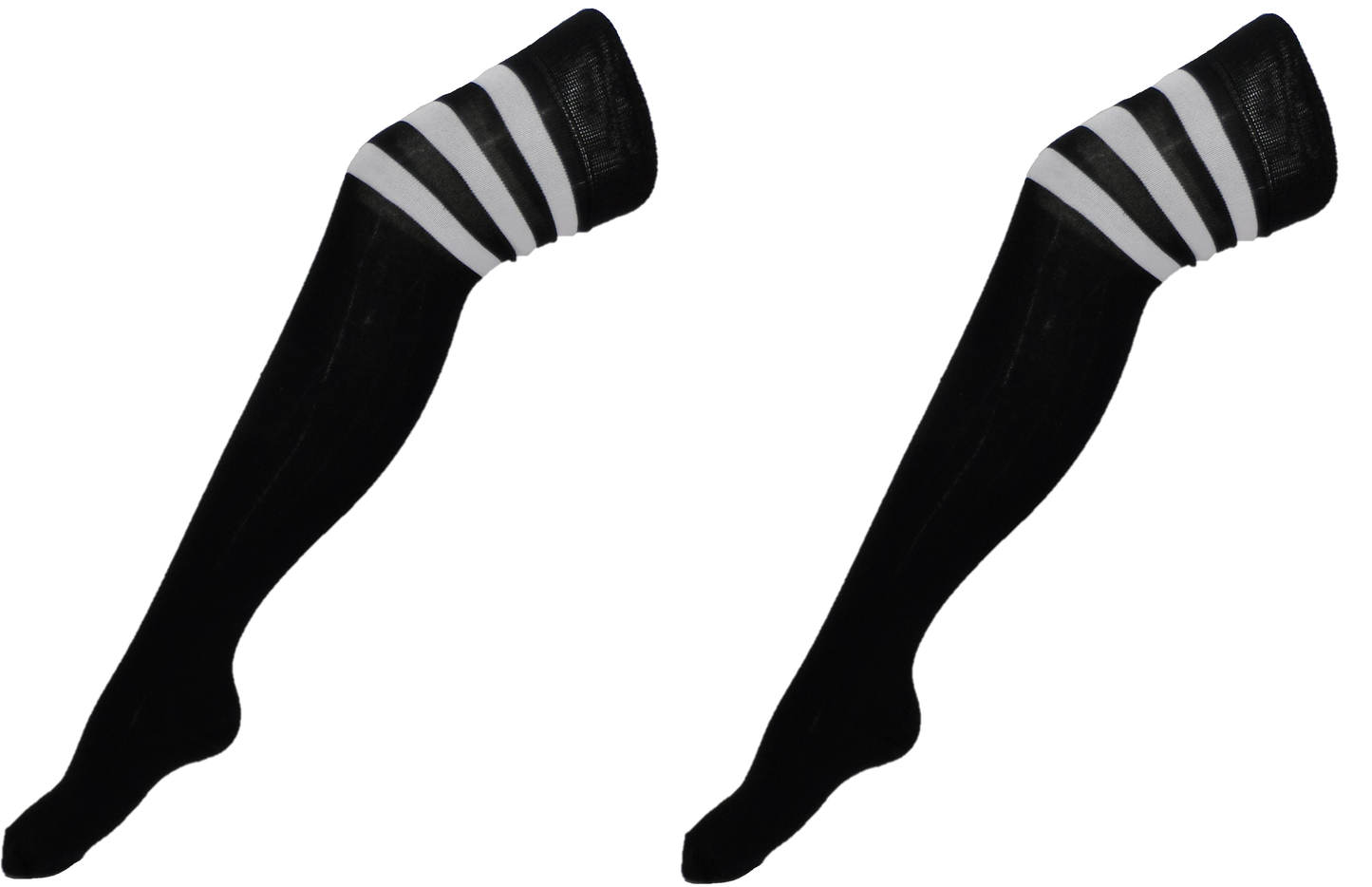 Ladies 2 Pair Pack of Black Striped Top Over the Knee Socks