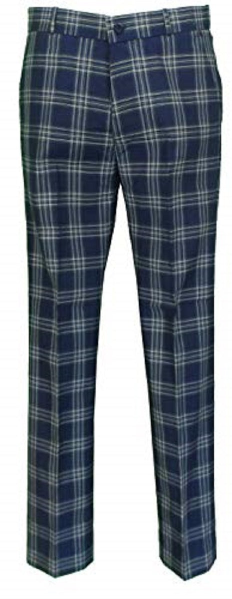 Relco Navy Tartan Check Slim Fit Sta Press Mod Retro Trousers