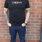 Schwarzes Herren-T-Shirt mit Rasta-Logo von Trojan Records aus 100 % pfirsichfarbener Baumwolle