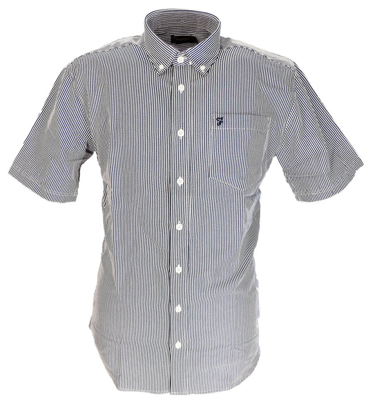 Farah millard marineblå retro klassiske gingham kortærmede skjorter