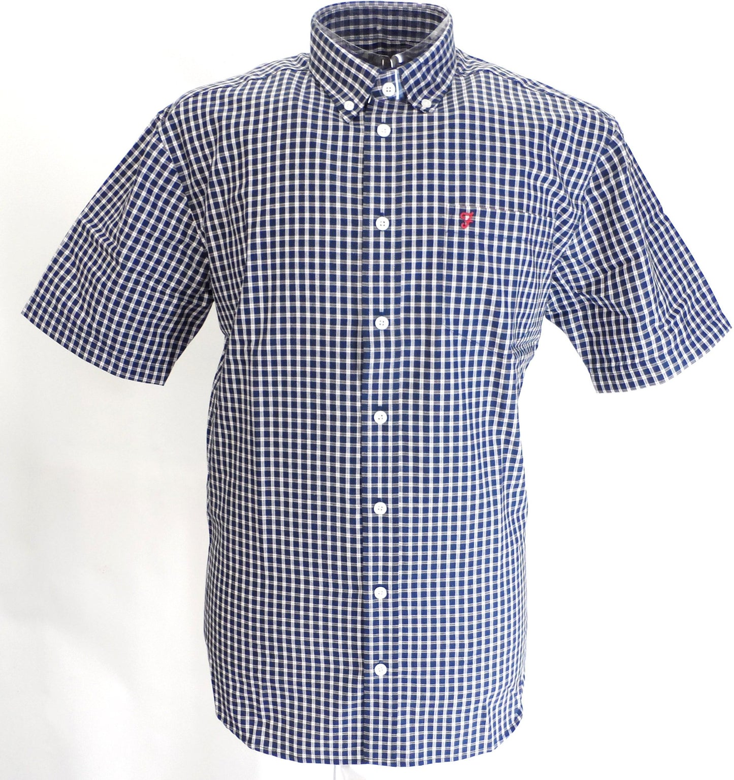 Farah Short Sleeved Locke Blue Check Button-Down Shirts