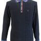 Gabicci Vintage marineblaues Strick-Poloshirt mit Zopfmuster für Herren