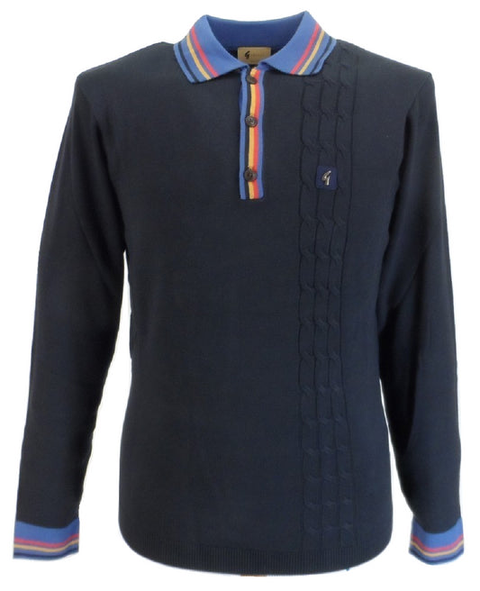 Gabicci Vintage polo bleu marine tricoté sur le devant pour homme