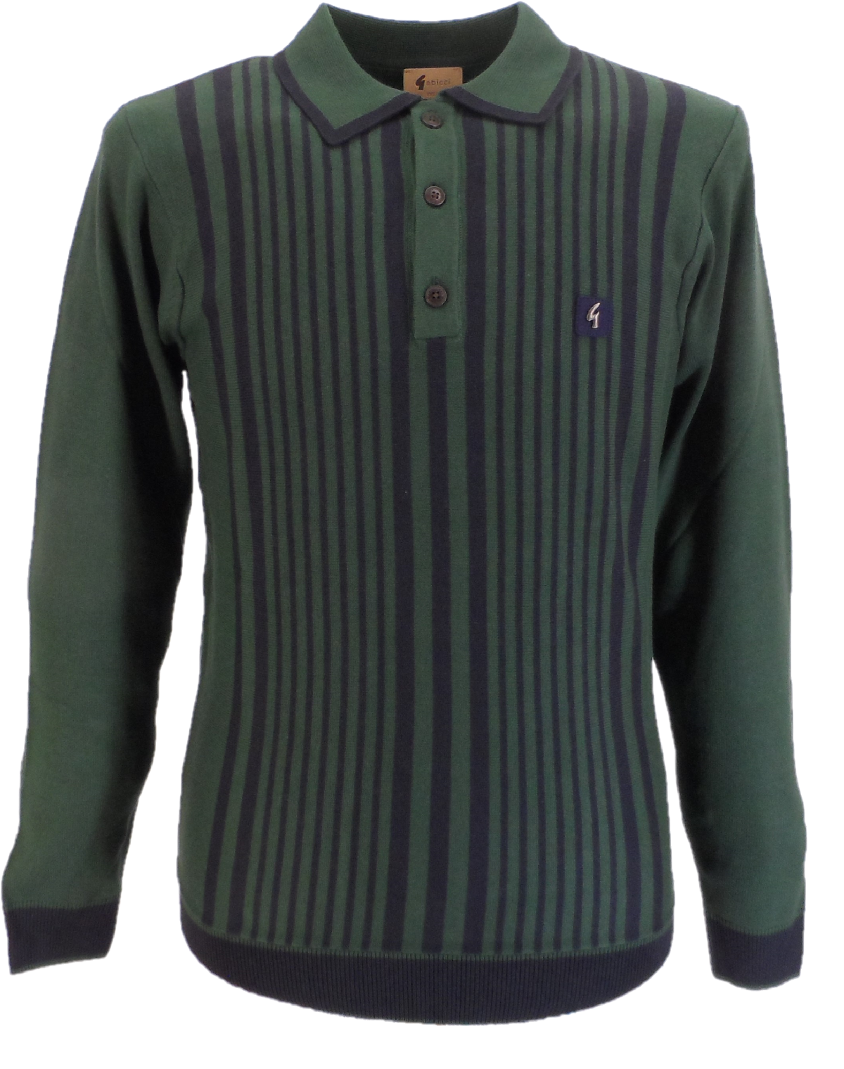 Gabicci Mens Pine/Navy Multi Stripe Knitted Polo