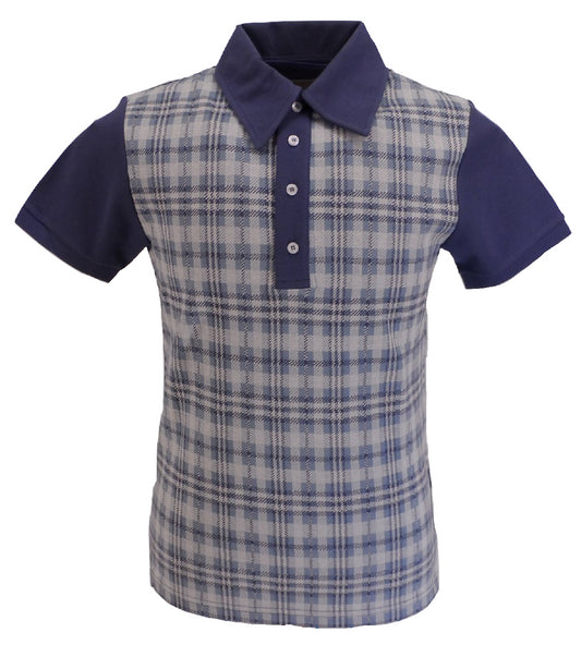 Ska & Soul Mens Blue Check Retro Knitted Polo Shirts