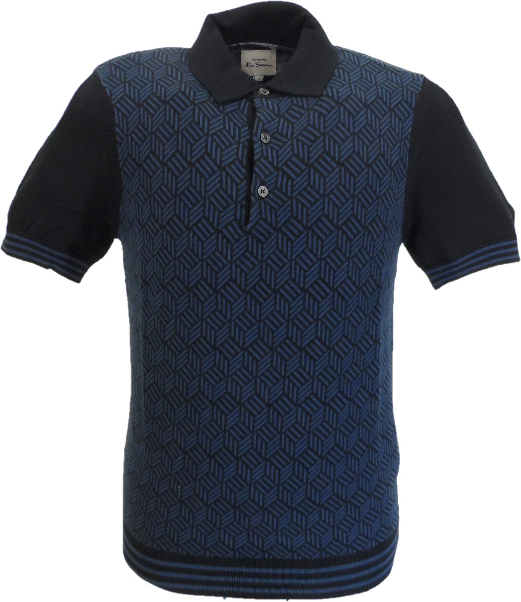 Ben Sherman Black Knitted Jacquard Mod Polo Shirt