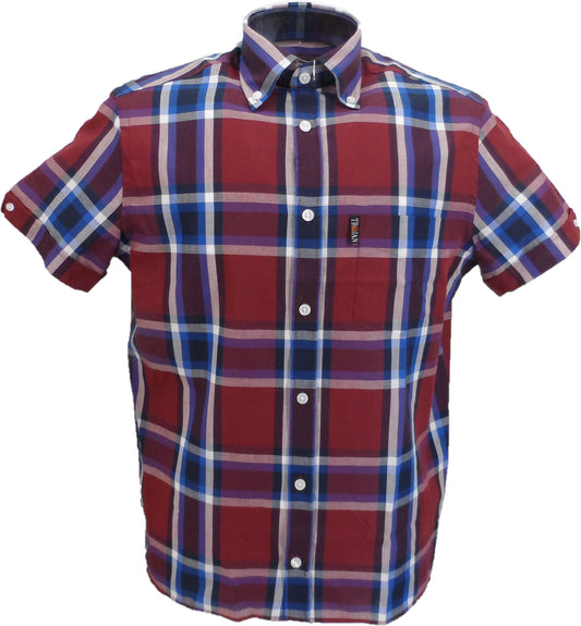 Trojan Mens Retro Port Check Short Sleeved Shirts With Pocket Square