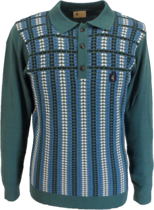 Gabicci Mens Juniper Green Willis Multi Stripe Knitted Polo