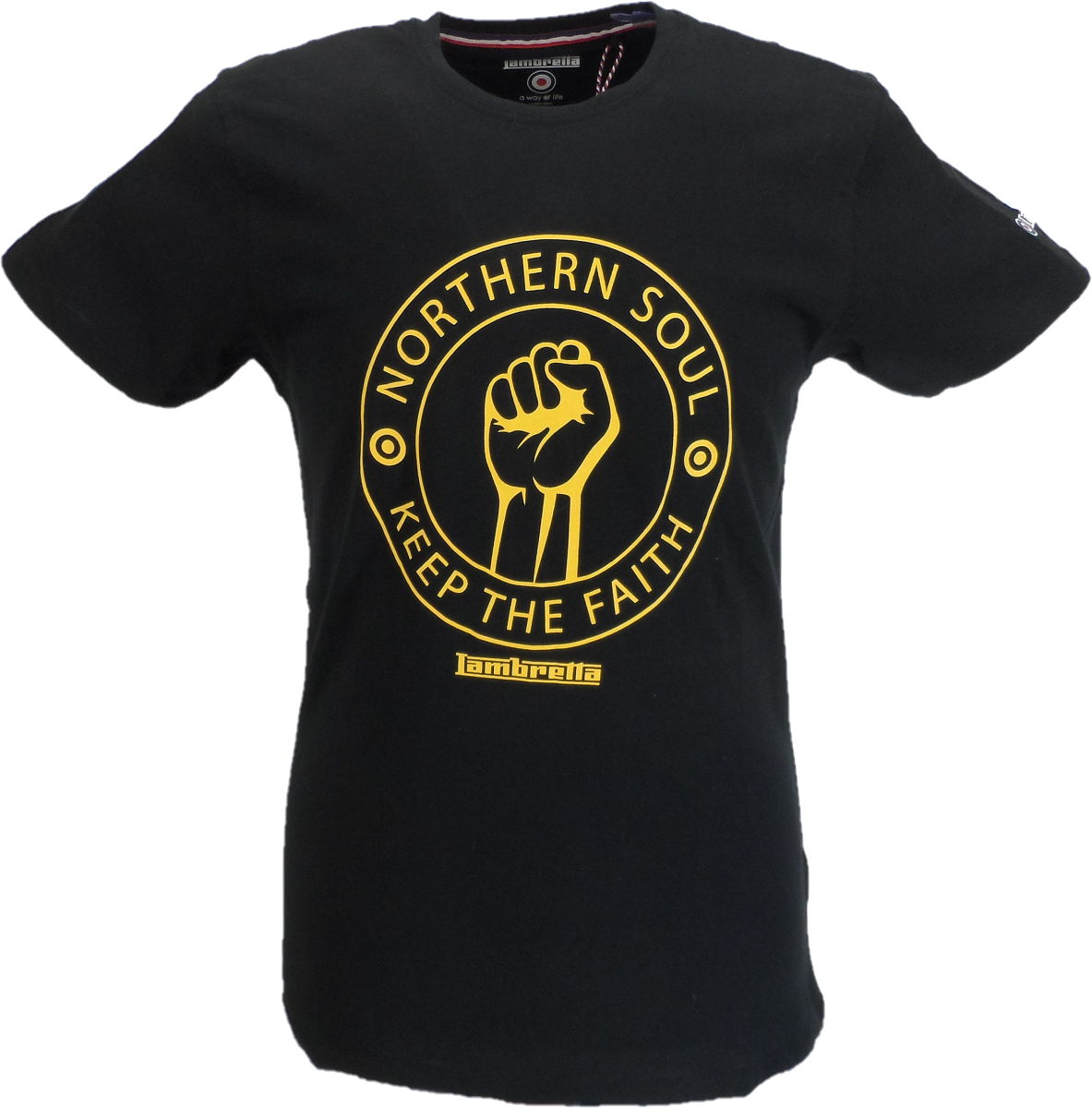 Lambretta camiseta retro negra para hombre Keep the Faith Scooter