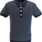 Ska & Soul Mens Navy Herringbone Retro Knitted Polo Shirts