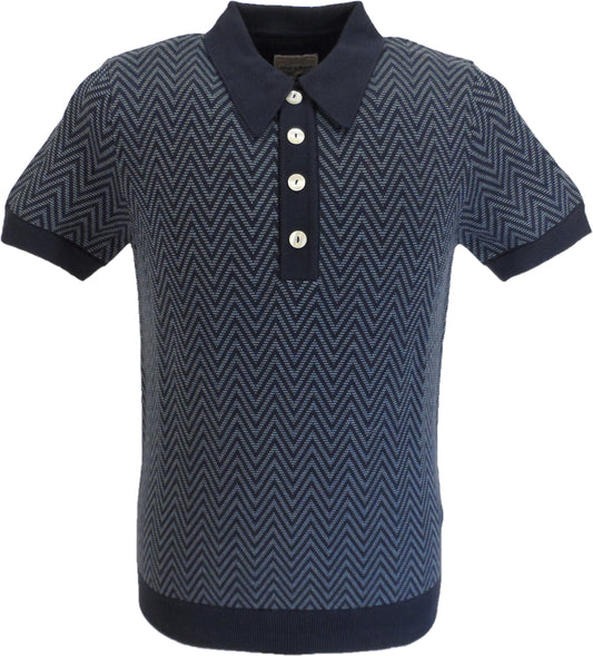 Ska & Soul polos tricotés rétro à chevrons bleu marine pour hommes