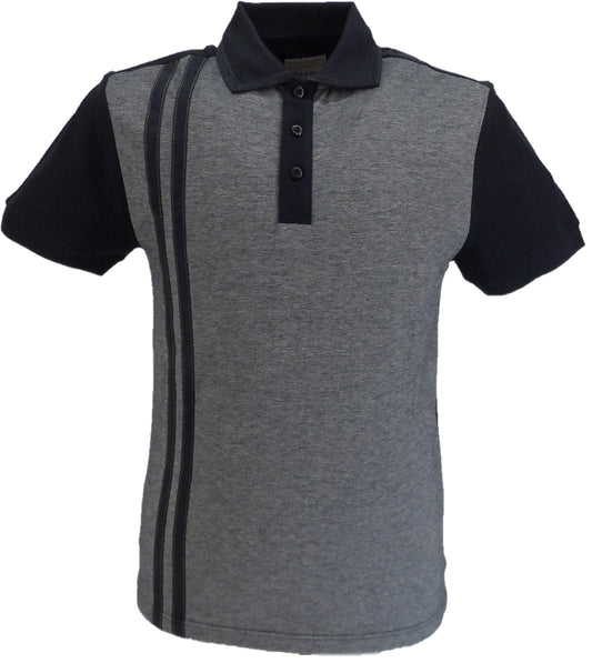 Dunkelblaues Herren-Poloshirt aus 100 % Baumwolle mit Streifen Ska & Soul