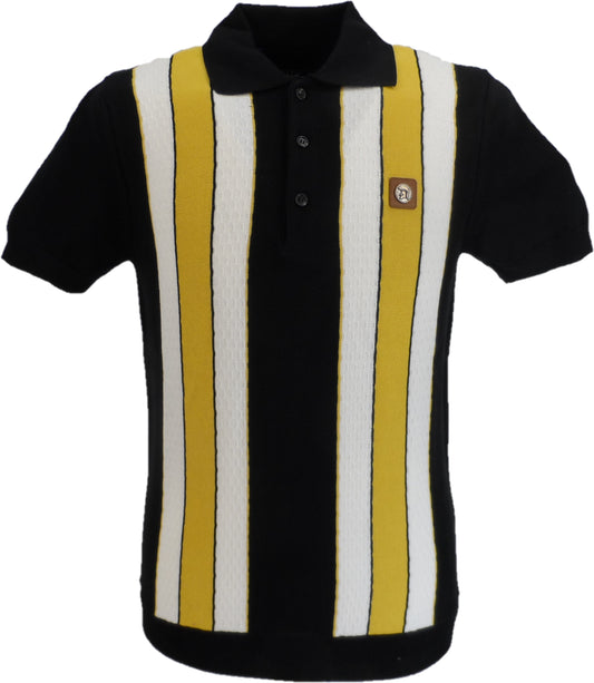 Trojan Records Black/Mustard/Gold Textured Stripe Polo Shirts