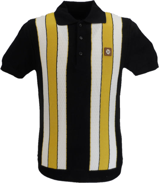 Trojan records polos à rayures texturées noir/moutarde/or