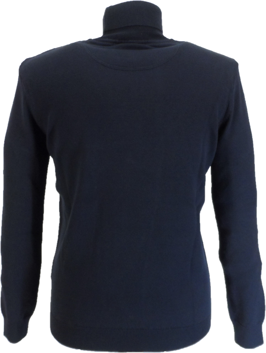 Maglione da uomo Trojan a collo alto con pannello a rombi di calibro fine blu navy