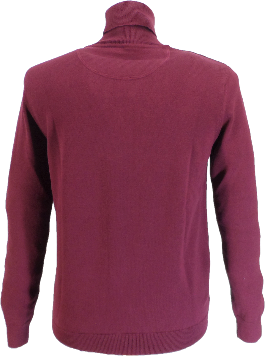 Trojan Mens Port Red Fine Gauge Diamond Panel Roll Neck Jumper