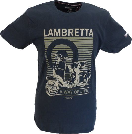 Marineblaues Retro-T-Shirt mit Scooter-Logo Lambretta für Herren