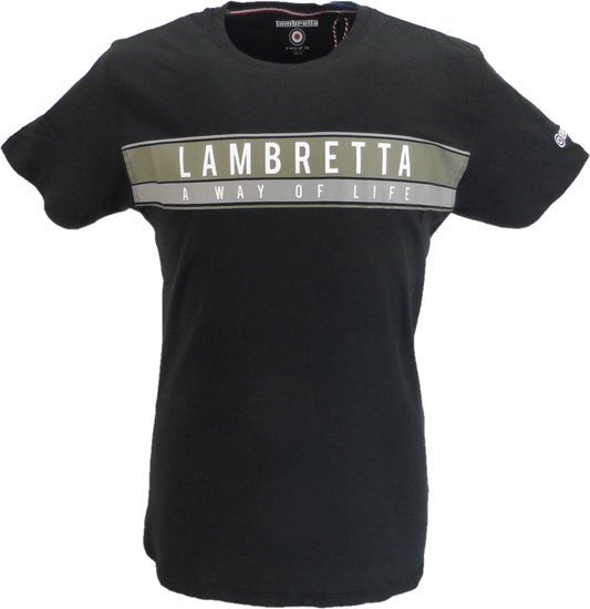 تي شيرت Lambretta رجالي أسود كلاسيكي مخطط على الصدر